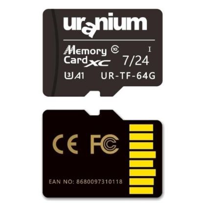 64GB URANIUM UR-TF-64G MICRO SD CARD U3 7/24 SURVEILLANCE 100/40MBS INDUSTRIAL HAFIZA KARTI (3 YIL GARANTİ) resmi